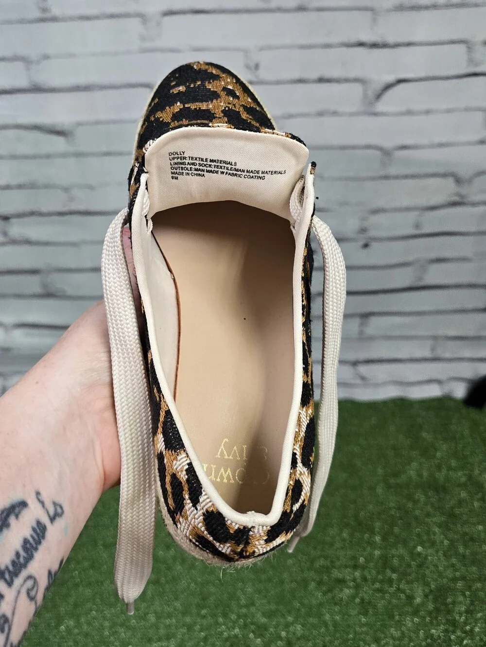 Crown & Ivy Dolly Espadrille Stacked Sole Leopard Woven Canvas Shoes Size 9